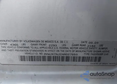 2010 Volkswagen Jetta S from USA, damaged, VIN 3VWJX7AJ2AM027650